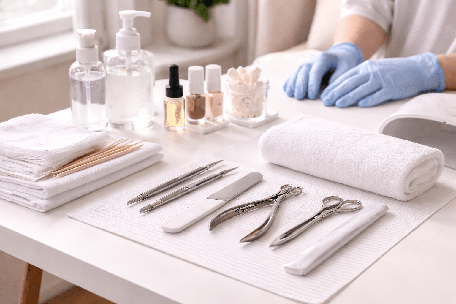 Hygienischer Arbeitsplatz bei einem professionellen Nagelservice
