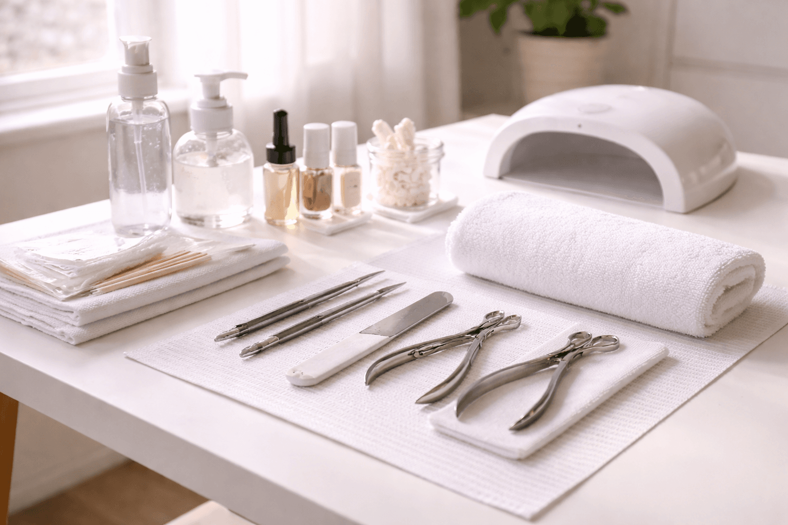 Mobiles Nagelstudio Setup in einer Wohnung – sauberer Tisch, professionelle Werkzeuge