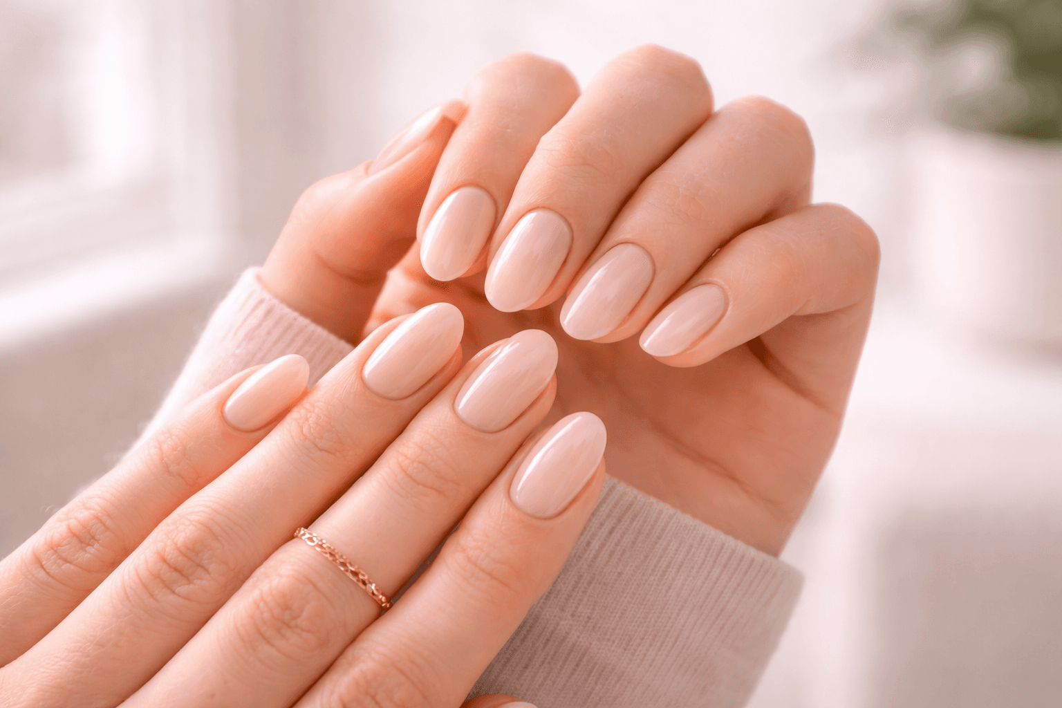 Natürliches Nageldesign mit milchigem Nude-Ton und minimalistischem Look