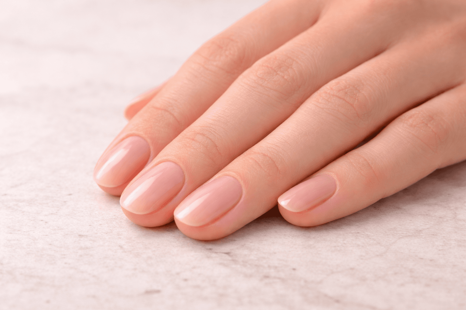Natürliche Shellac-Maniküre mit glänzendem Finish – Nahaufnahme