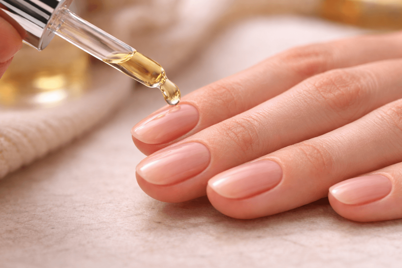 Nagelöl wird auf die Nagelhaut aufgetragen – Pflege nach Shellac für gesunde Nägel
